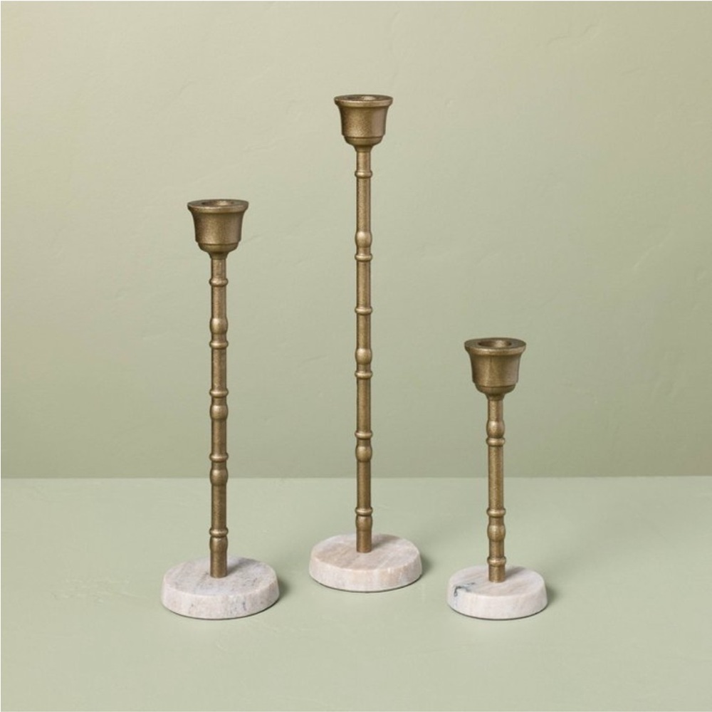 Hearth & Hand Magnolia 3pc Taper
Marble and Brass Candle Holder Set